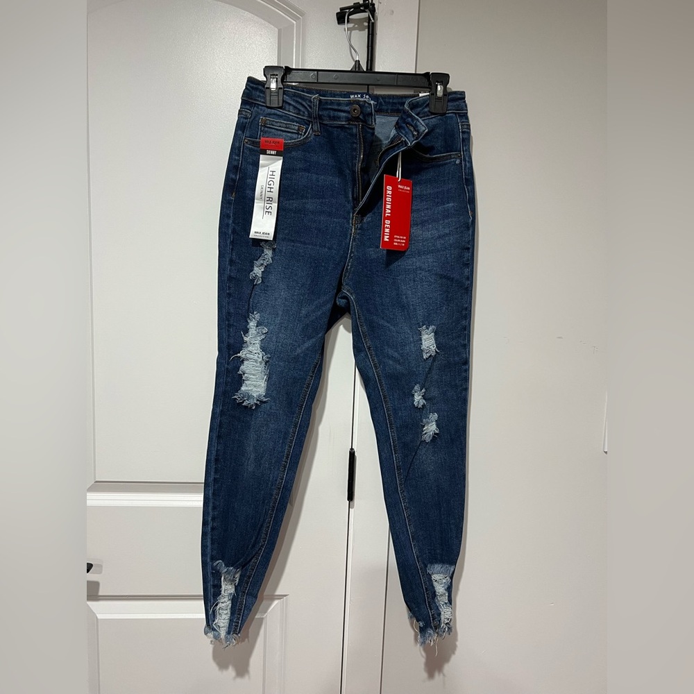 Wax Jean High-Rise Dark Blue Distressed Jeans - Picture 2 of 9